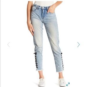 High Rise Laced Ankle Distressed Jean Sz 29